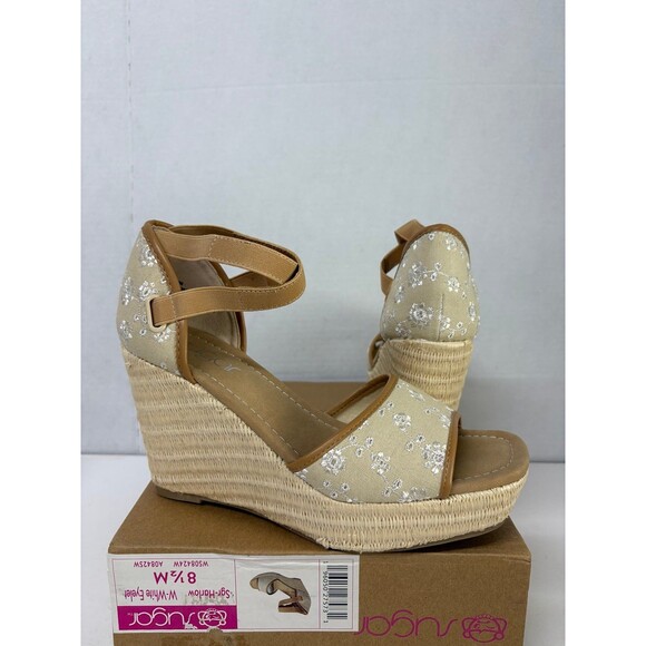 Sugar Womens Sgr-Harlow White Eyelet Flower Design Wedge Slip On Sandals Sz 8.5M - Picture 1 of 6